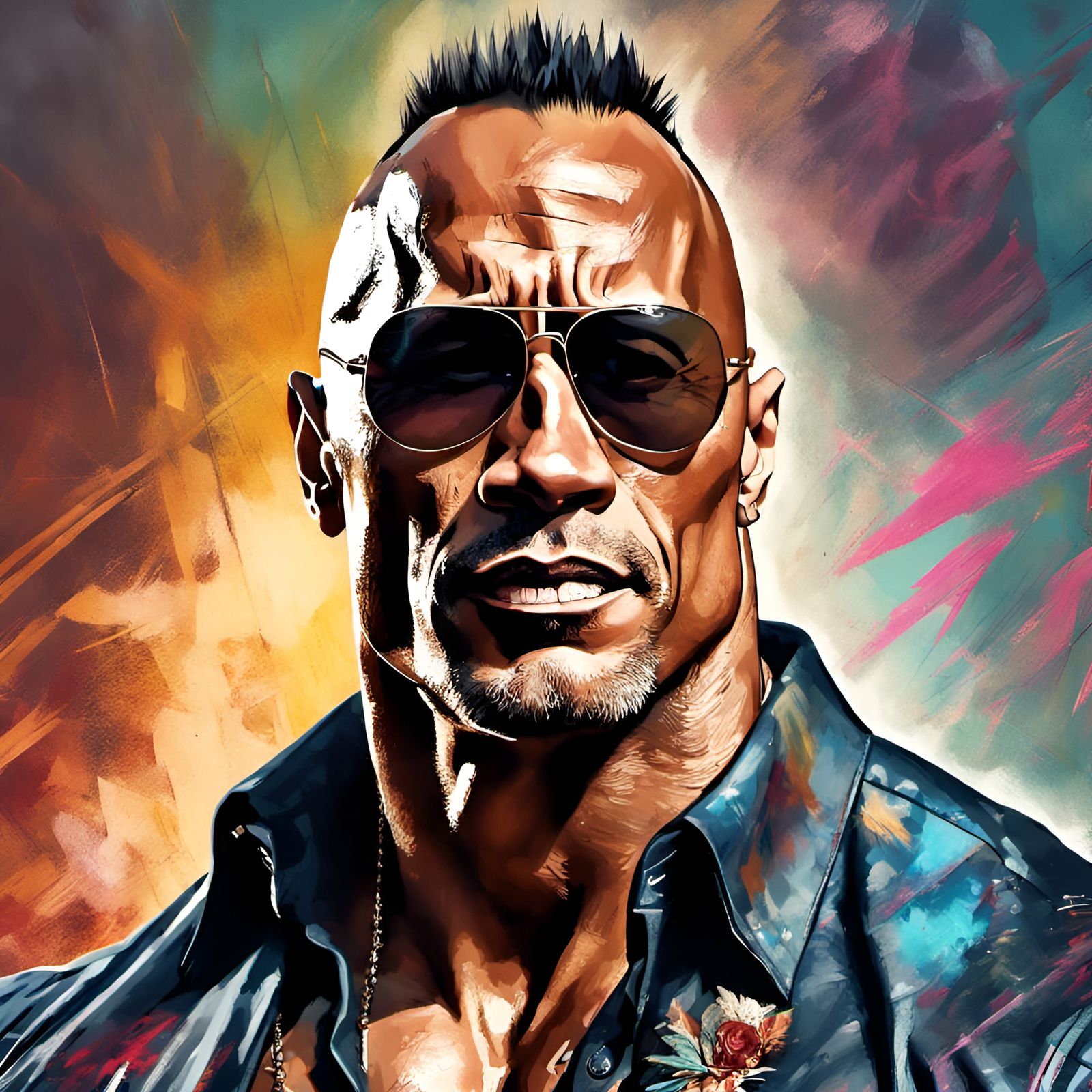 Dwayne Johnson Portrait with Mohawk in Digital Art Style