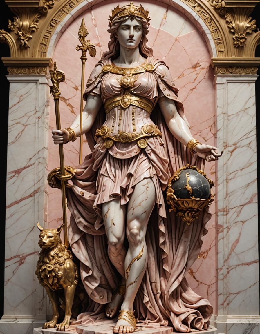 Athena Statue in Pink Marble, Art Nouveau Style