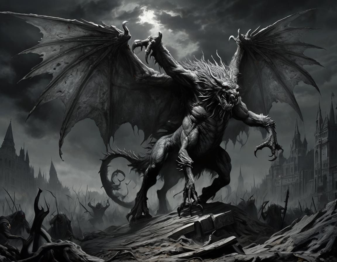 Winged Blood Beast in Gothic Horror Style