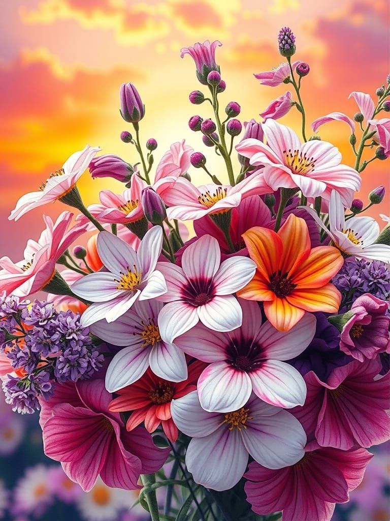 Hyperdetailed Watercolor Bouquet with Photorealistic Element...