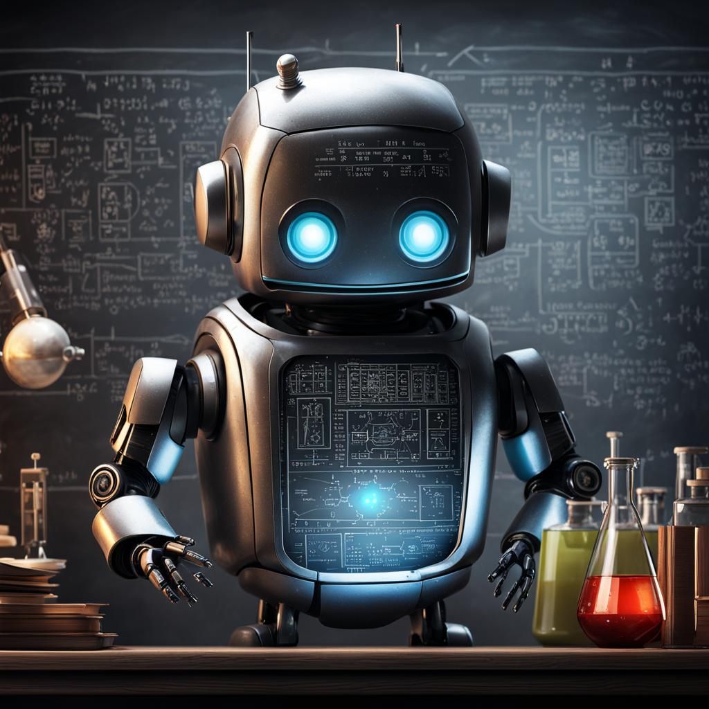 Adorable Robot in School Lab, Sci-Fi Art