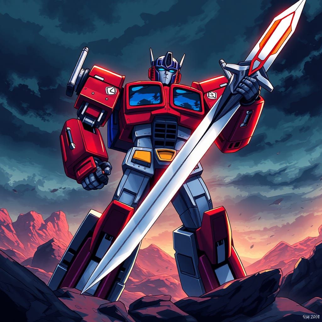 Optimus Prime Ready for Battle in Anime Style