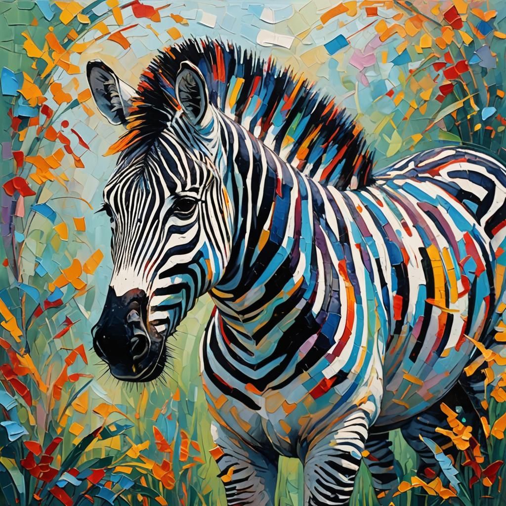 Zebra in Expressionist Neo-Impressionism Style