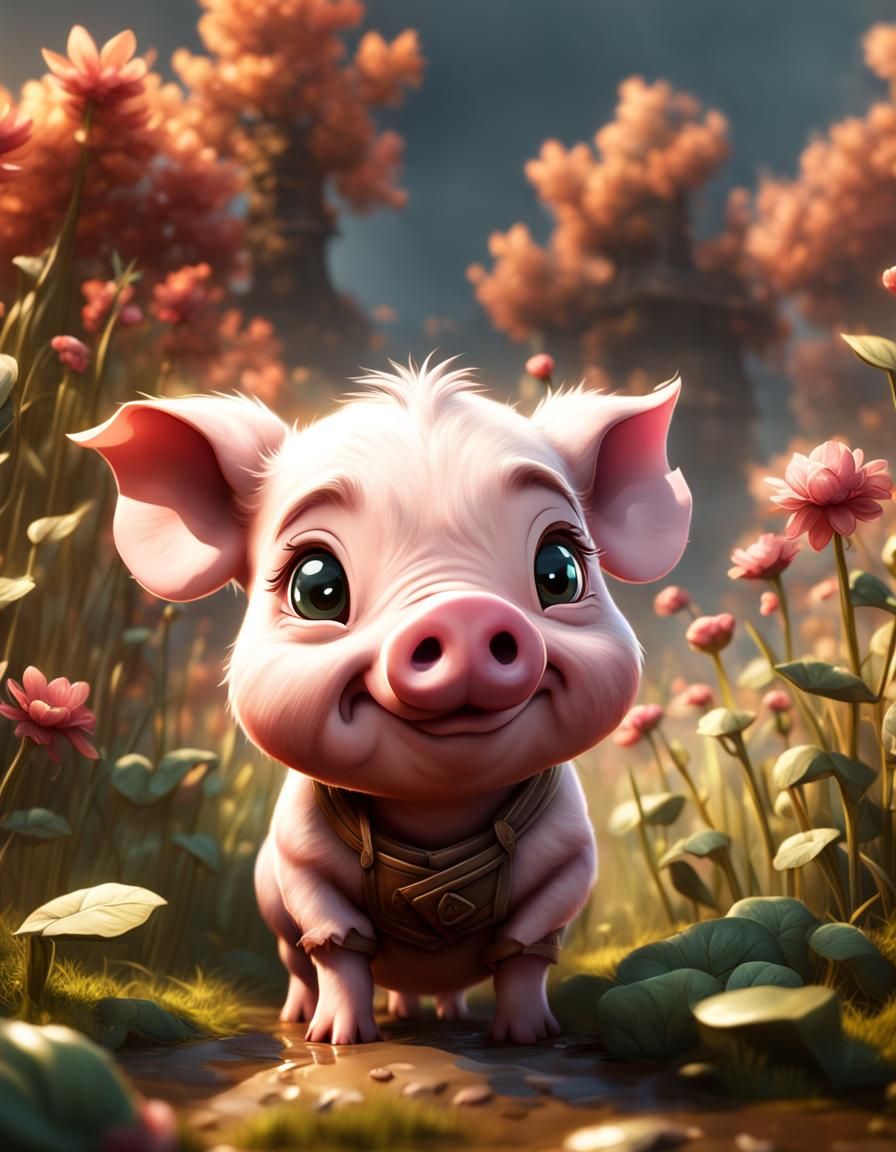 Charming Chibi Piglet on a Beautiful Farm