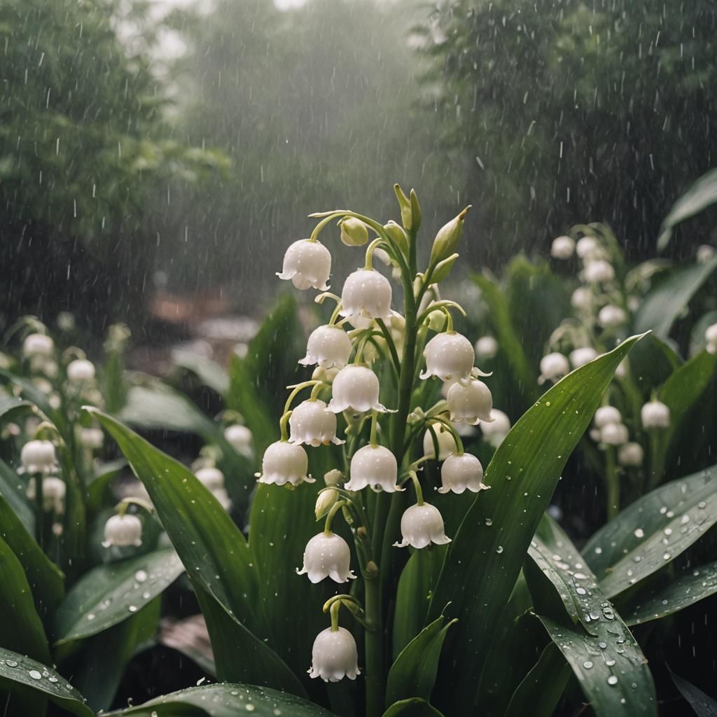 Lily of the Valley in Rain, Cinematic Still