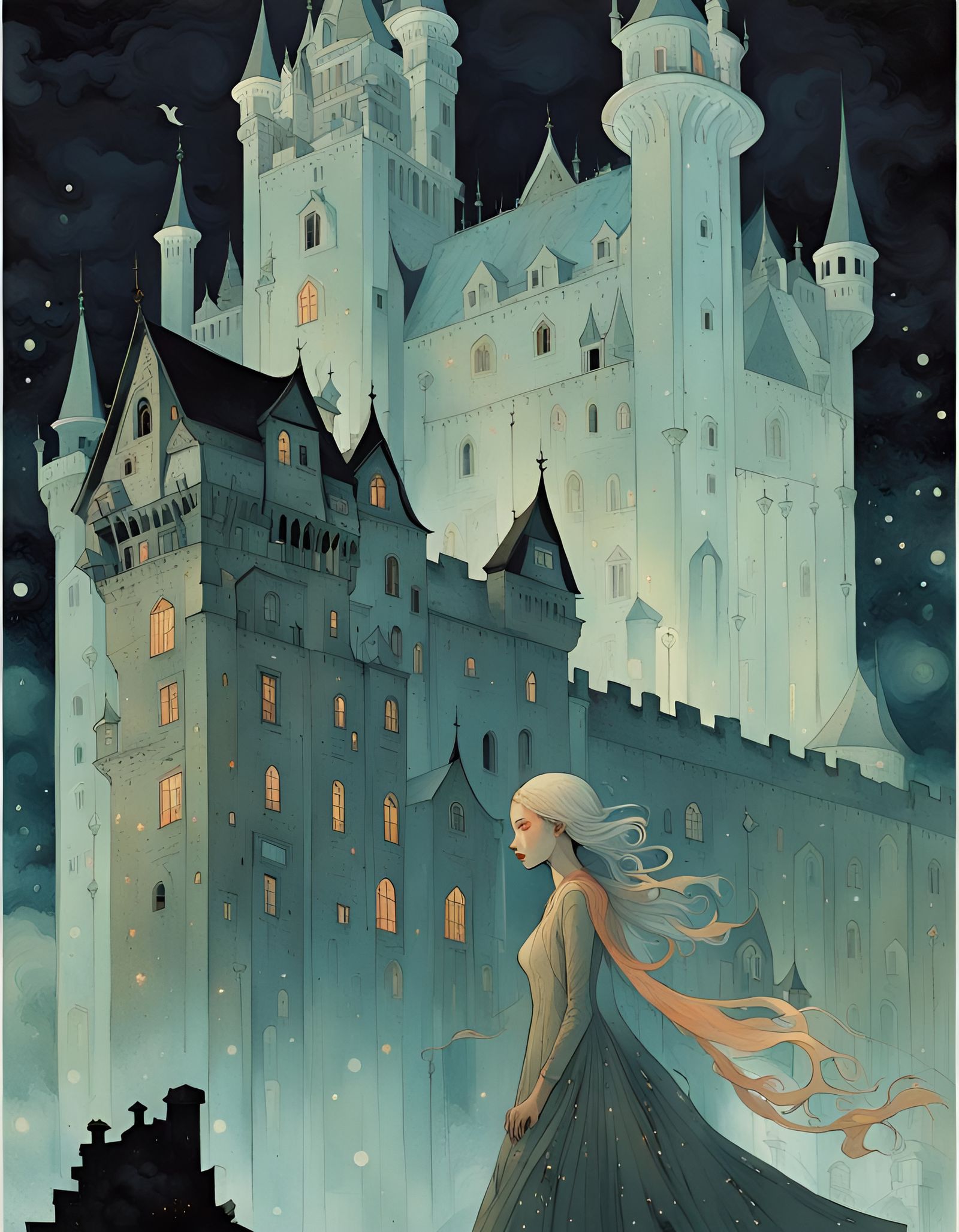 Gothic Castle with Ghost, Fantasy Horror Art