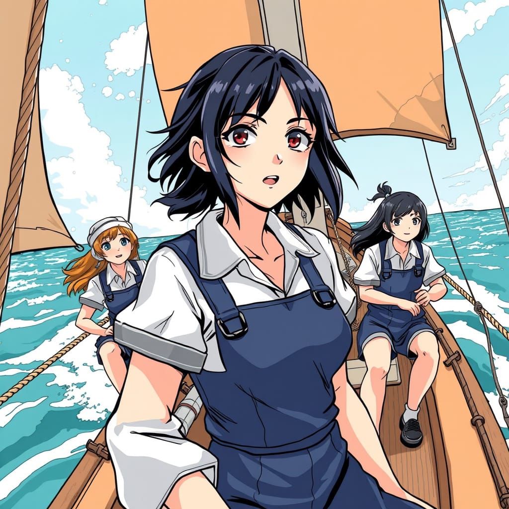 Manga Girl on Ship in Vibrant Colors