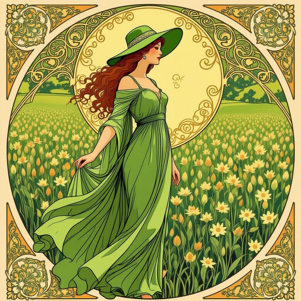 Art Nouveau Goddess in Green, Seed Poster