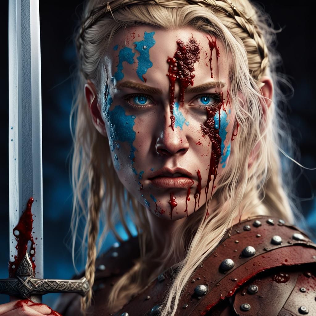 Barbarian Queen with Bloody Sword: Hyperrealistic Concept Ar...