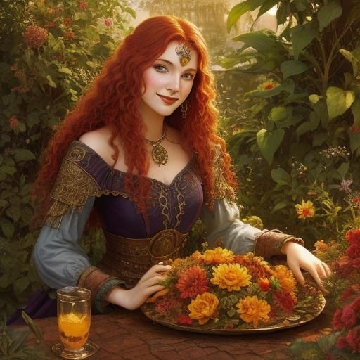 Redhead Woman in Irradiated Garden, Cell Shading Style