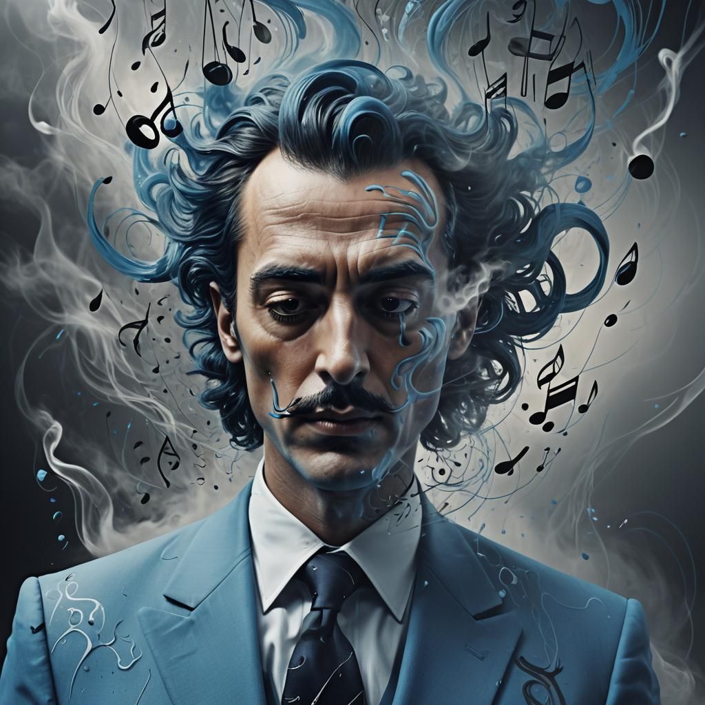 Man Engulfed by Sound Waves in Surreal Digital Art