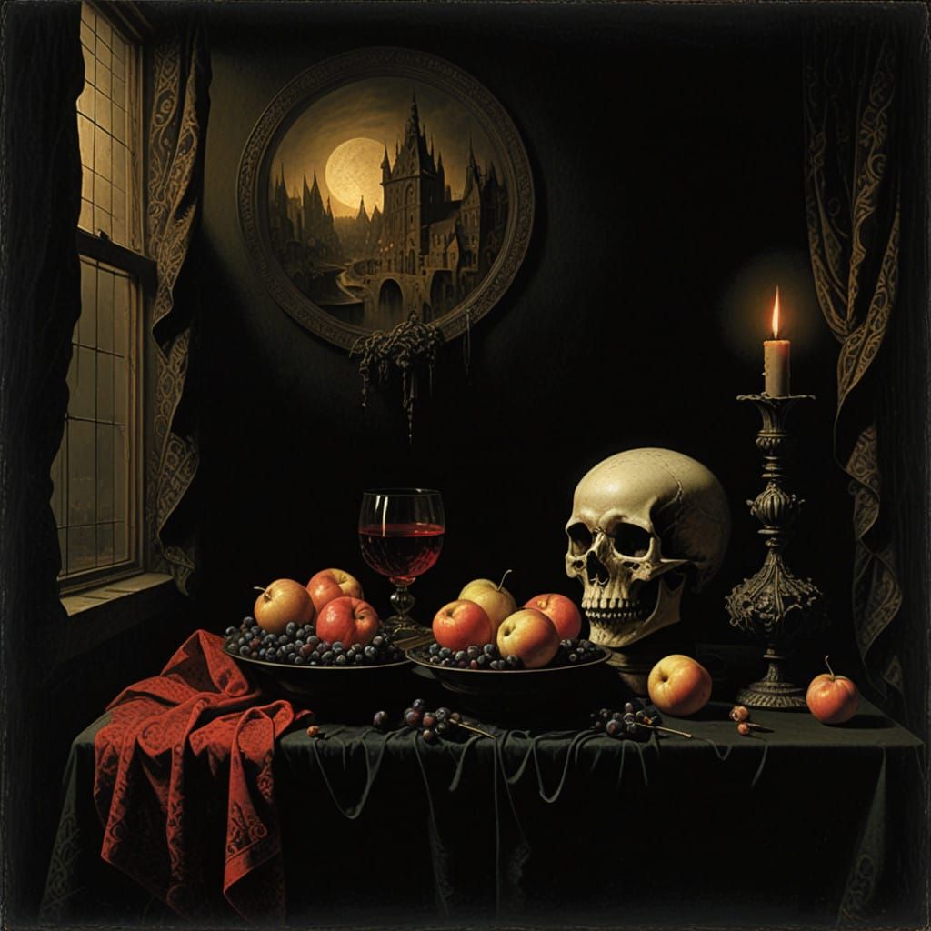 Baroque Still Life in Black and Red