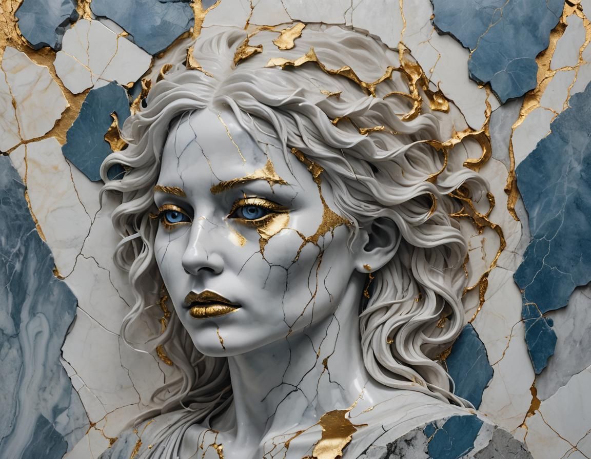 Gypsum Woman Melts in Marble Wall