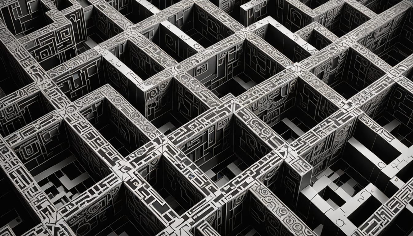 Abstract Geometric Dimensions in Monochrome Line Art