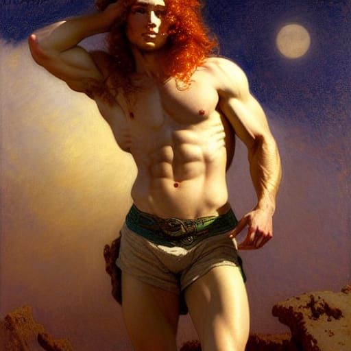 Handsome Redhead Under Nebula Sky, Detailed Portrait