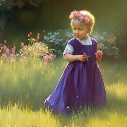 Toddler in Garden: Art Nouveau Portrait