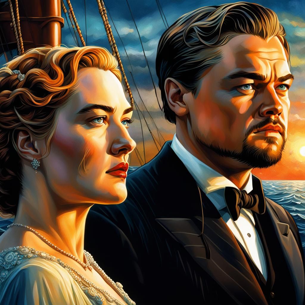 Romantic Titanic Scene: Kate and Leo, Hyperrealistic