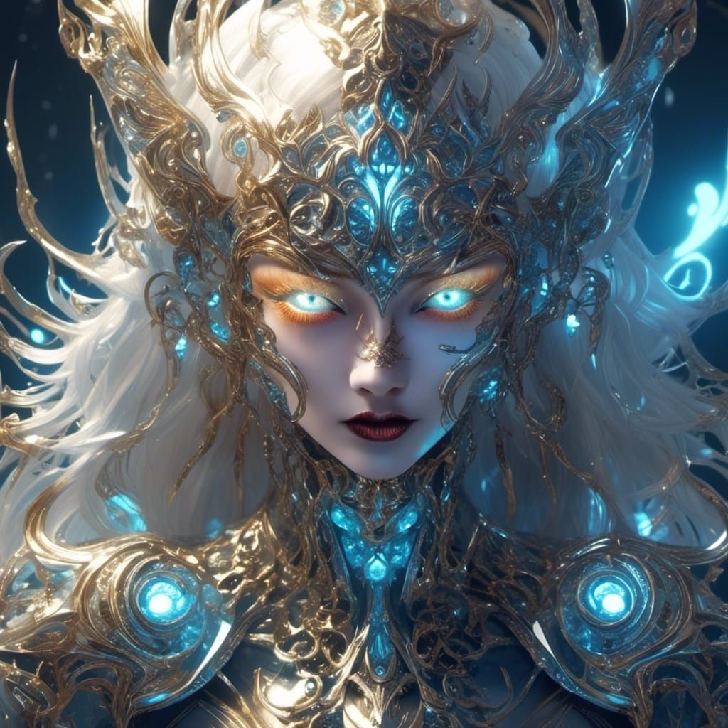 Metallic-Eyed Woman with Electric Lighting