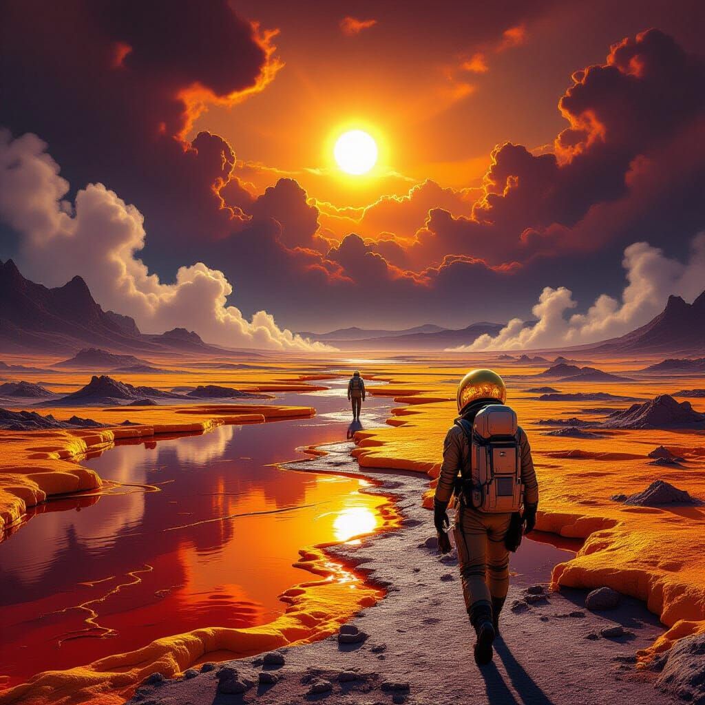 Surreal Alien Landscape with Acid Pools and Sulfur Fields