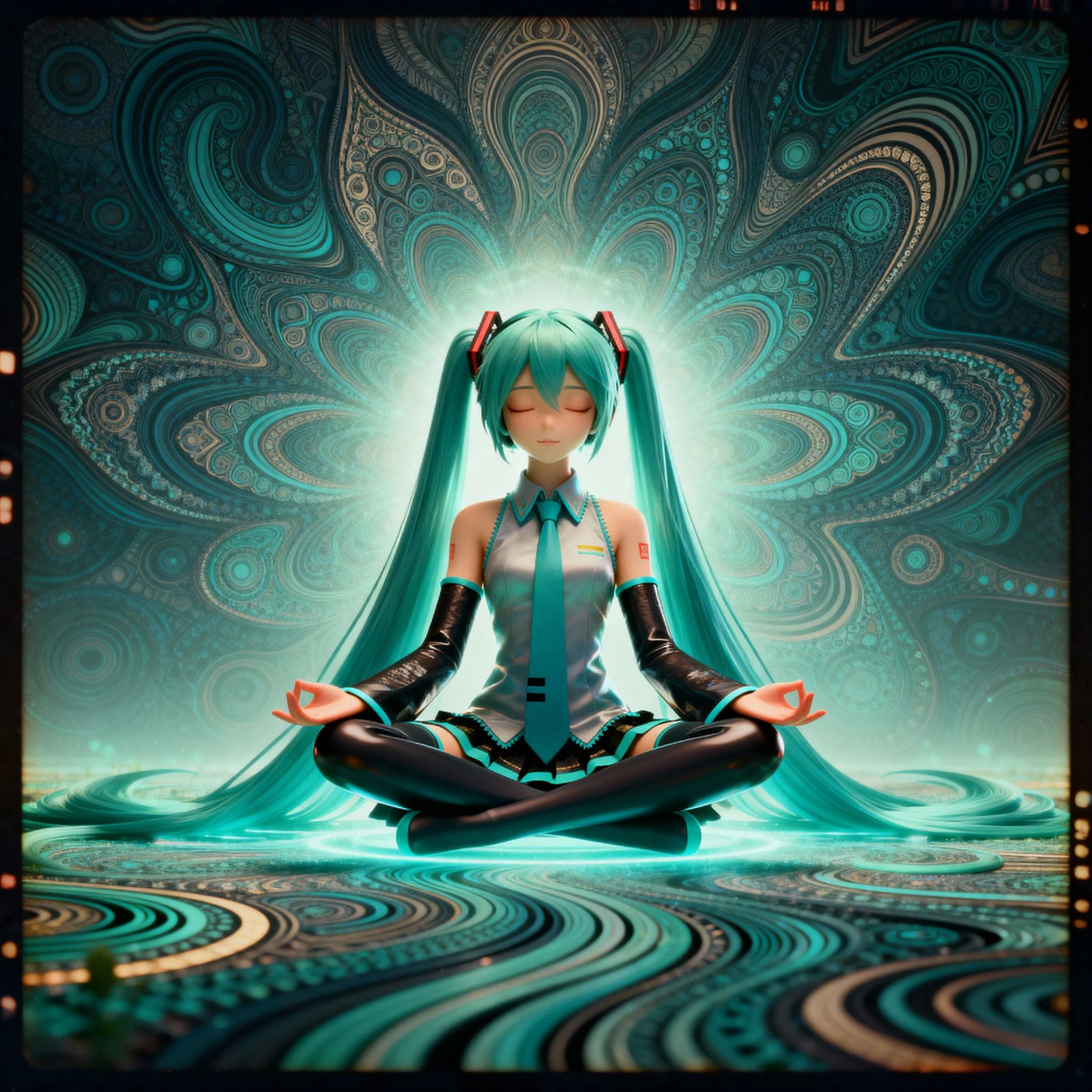 Hatsune Miku Meditating in Calm Protective Glow