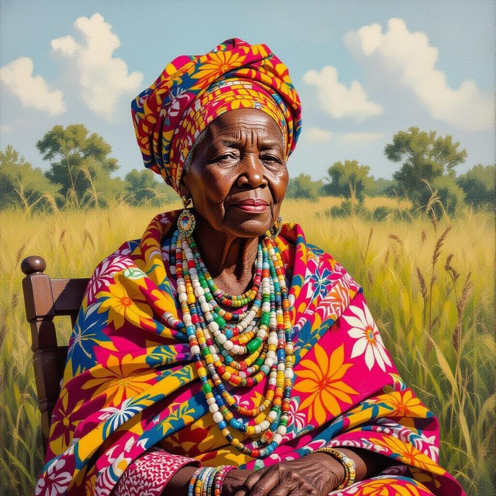 Vibrant Portrait of Elderly African Woman in Nature