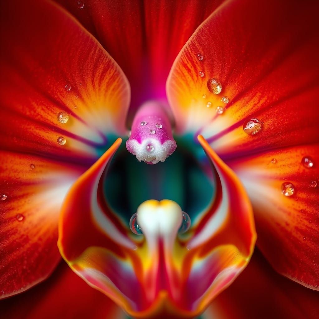 Vibrant Cattleya Orchid Blooms with Fiery Orange and Teal