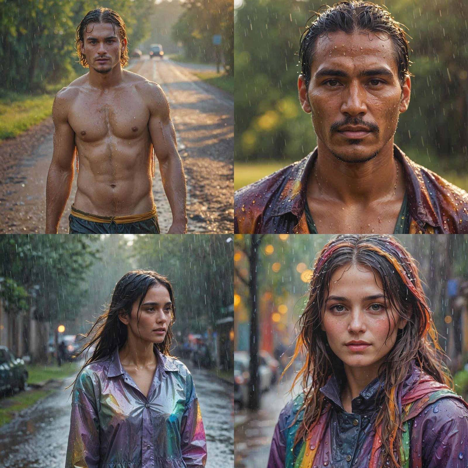 Kaino Thomas Walks in Rainbow Sunlight Rain