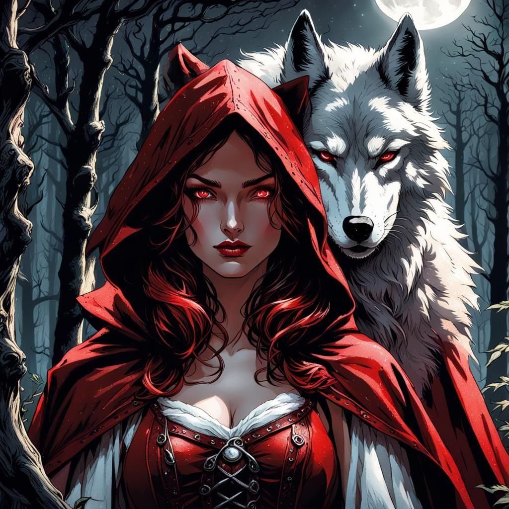 Red Riding Hood and Wolf in Dark Fantasy Comic Art