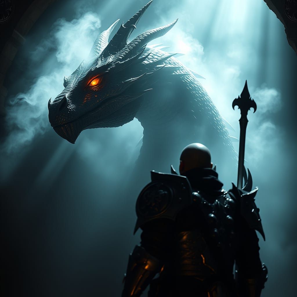 Mystical Dungeon Encounter with a Colossal Dragon
