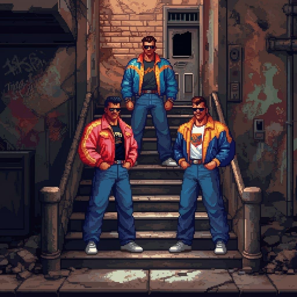 Tough Men in 8-Bit Pixel Art Style