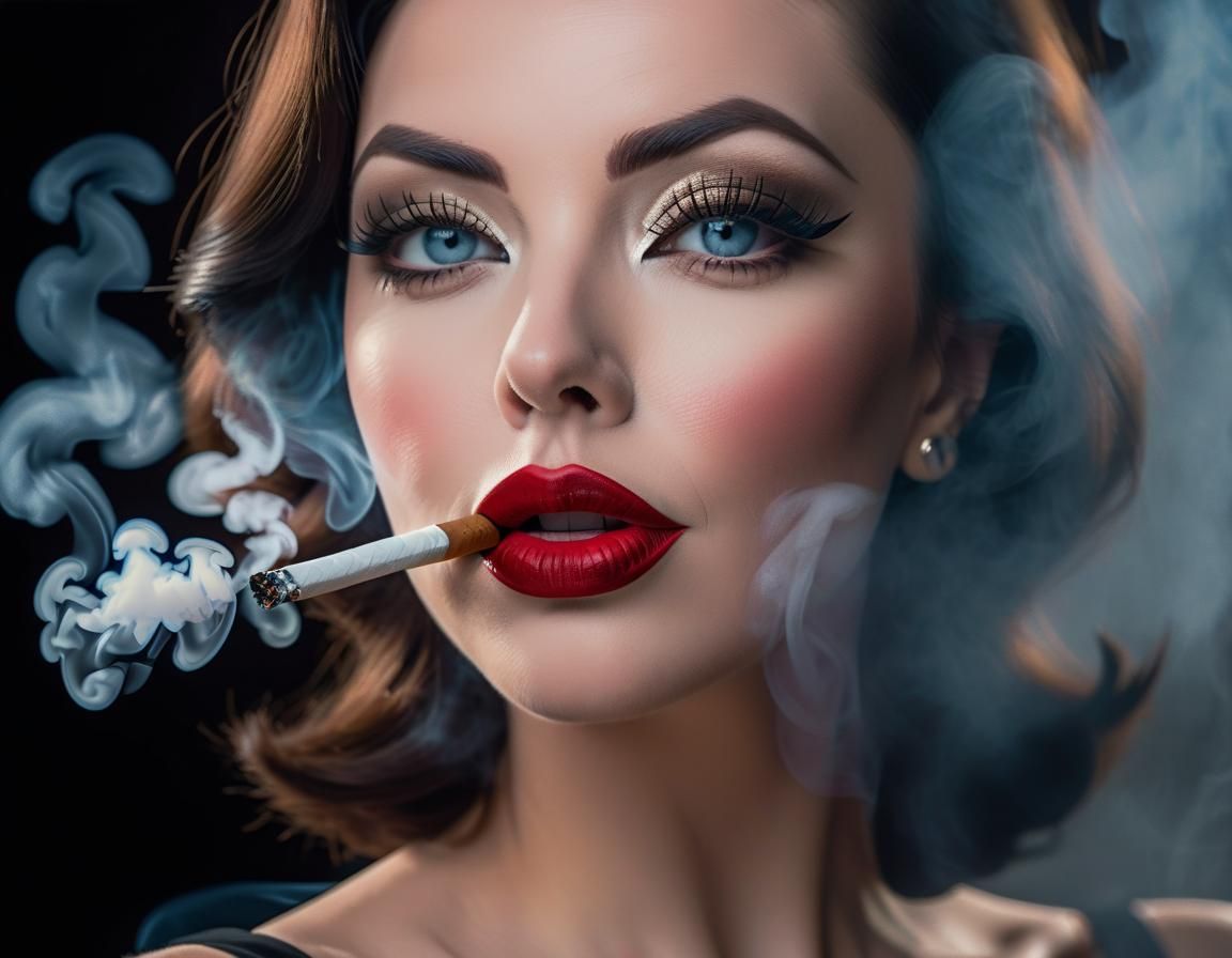 Glamorous Pinup Model Smoking Portrait