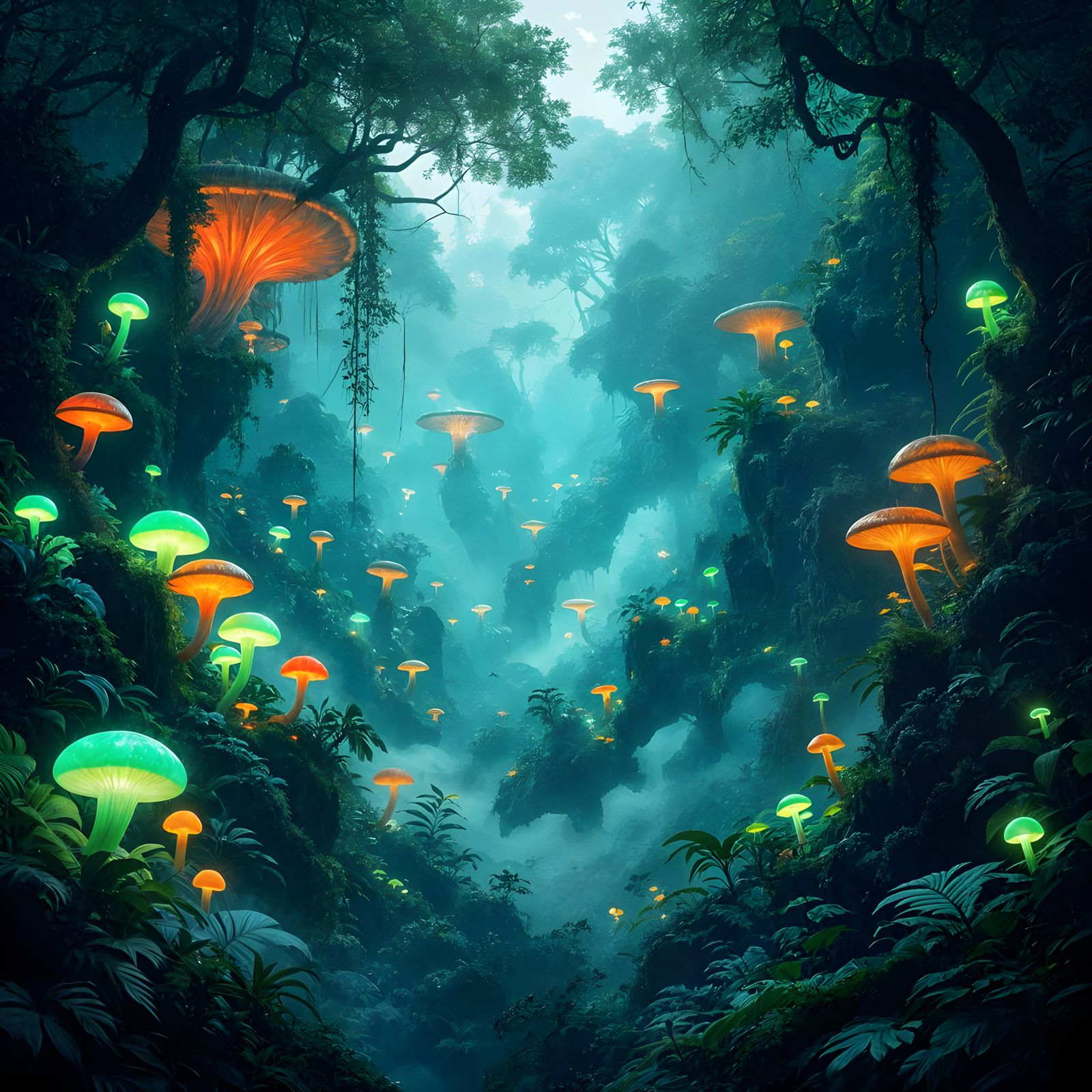 Bioluminescent Jungle: Fantasy Concept Art