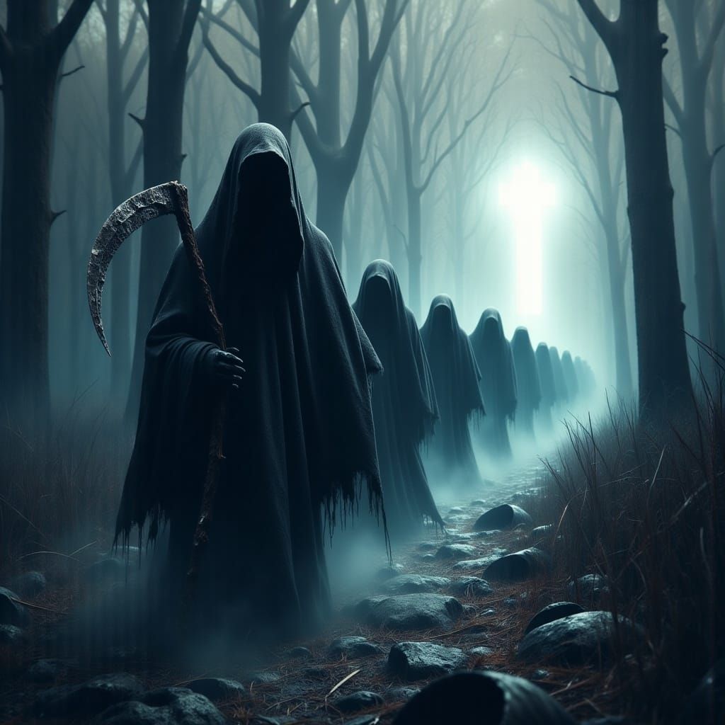 Reaper Guiding Souls in Mystical Realism