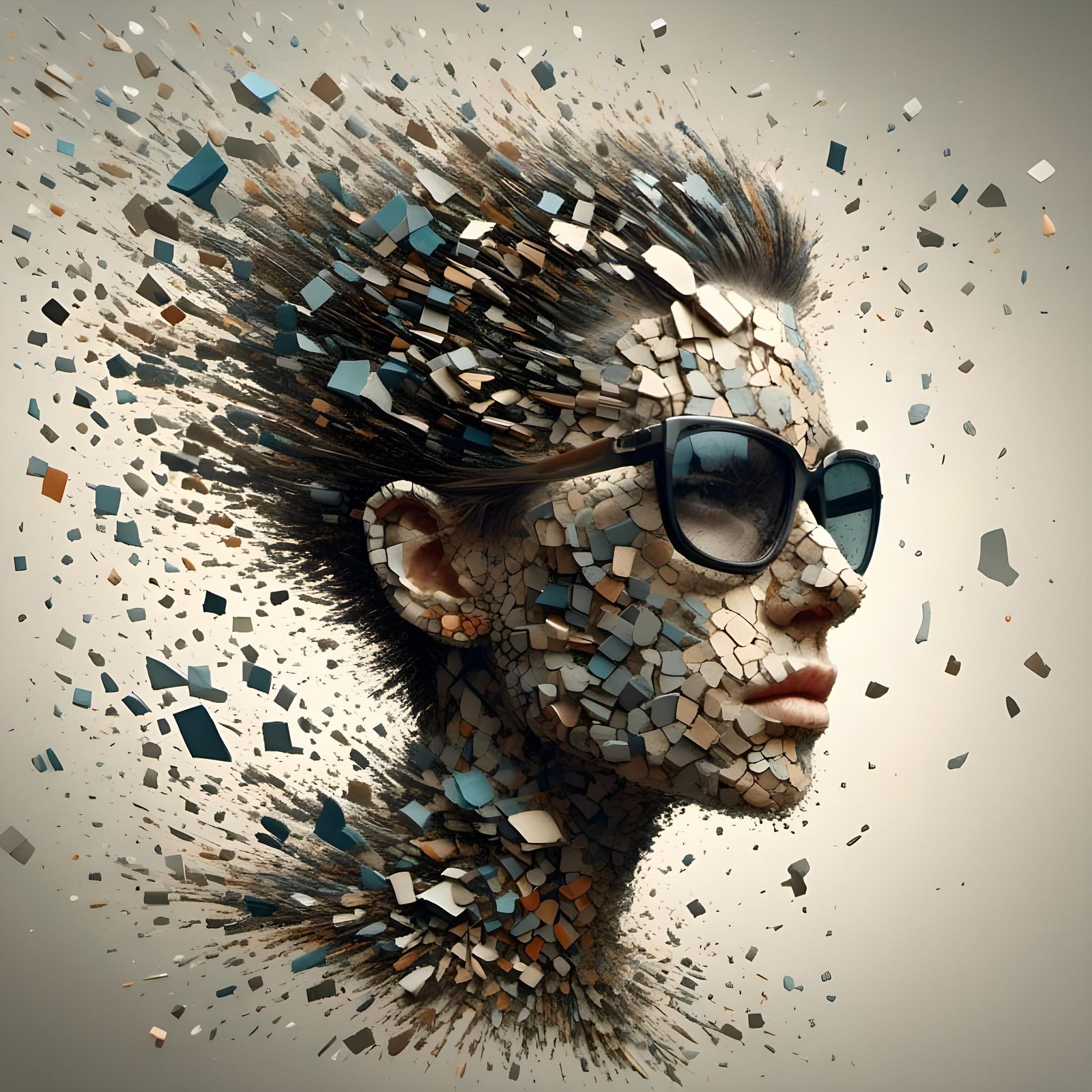 Cubist Face Dissolving in Wind