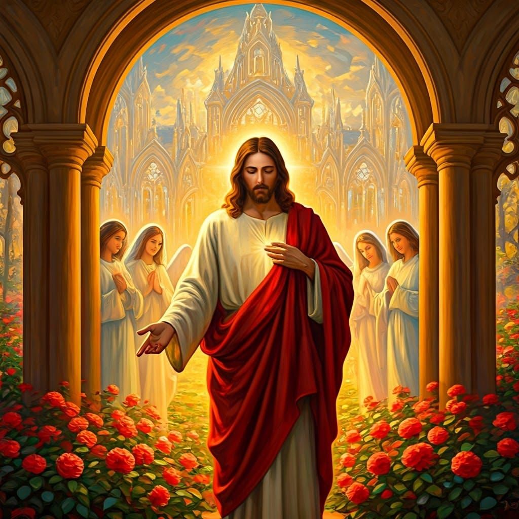 Jesus Welcomes All to Ethereal Home in Heaven