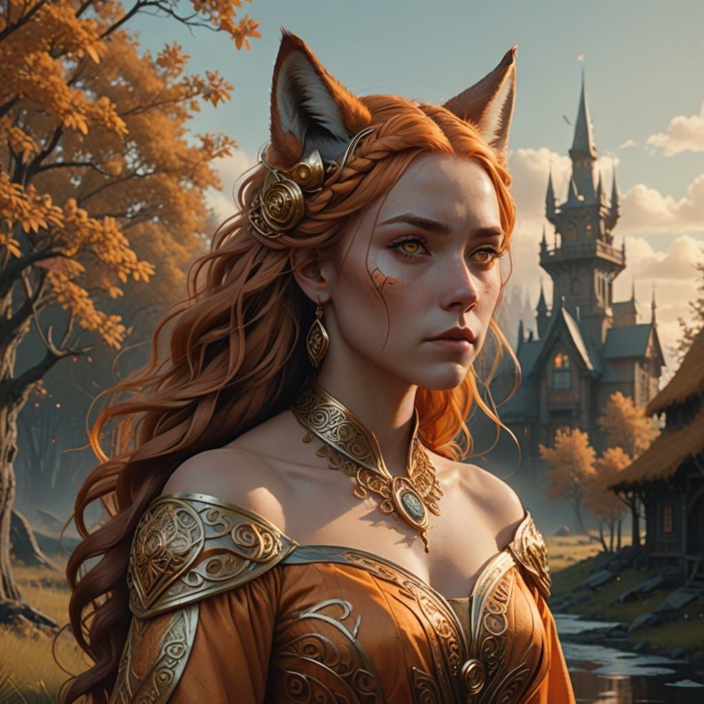 Fantasy Goddess with Wolf Ears and Sunset Hair