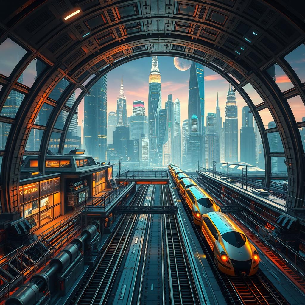 Futuristic Art Deco Transportation Hub in Metropolis