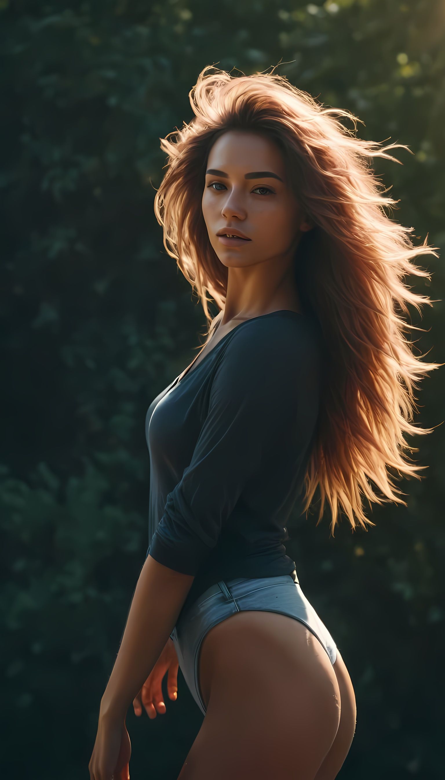 Toned Woman in Sunlight: High-Resolution Summer Portrait