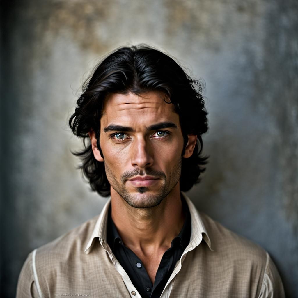 Close-Up Portrait of a Handsome Man with Dark Eyes