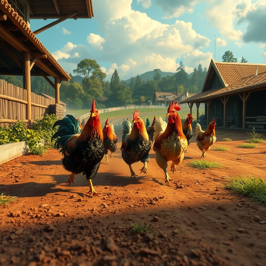Whimsical Chicken Race on Rustic Track