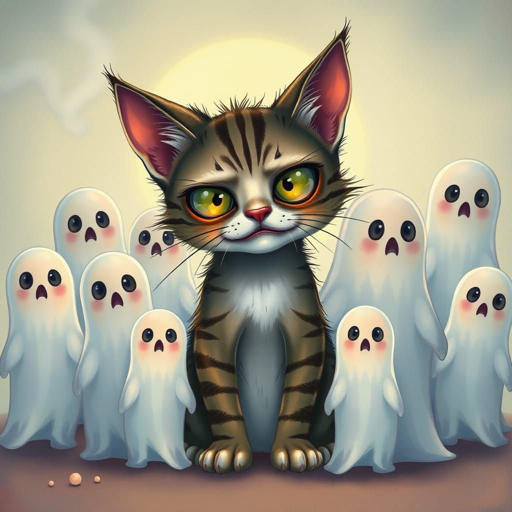 Frightened Feline Faces 8 Ghostly Selves in Whimsical Moonli...