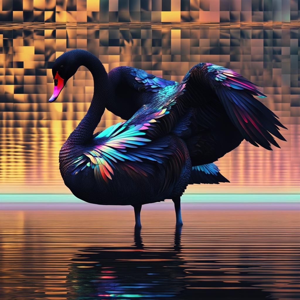 Fractal Black Swan on Lake with Glitch Effects