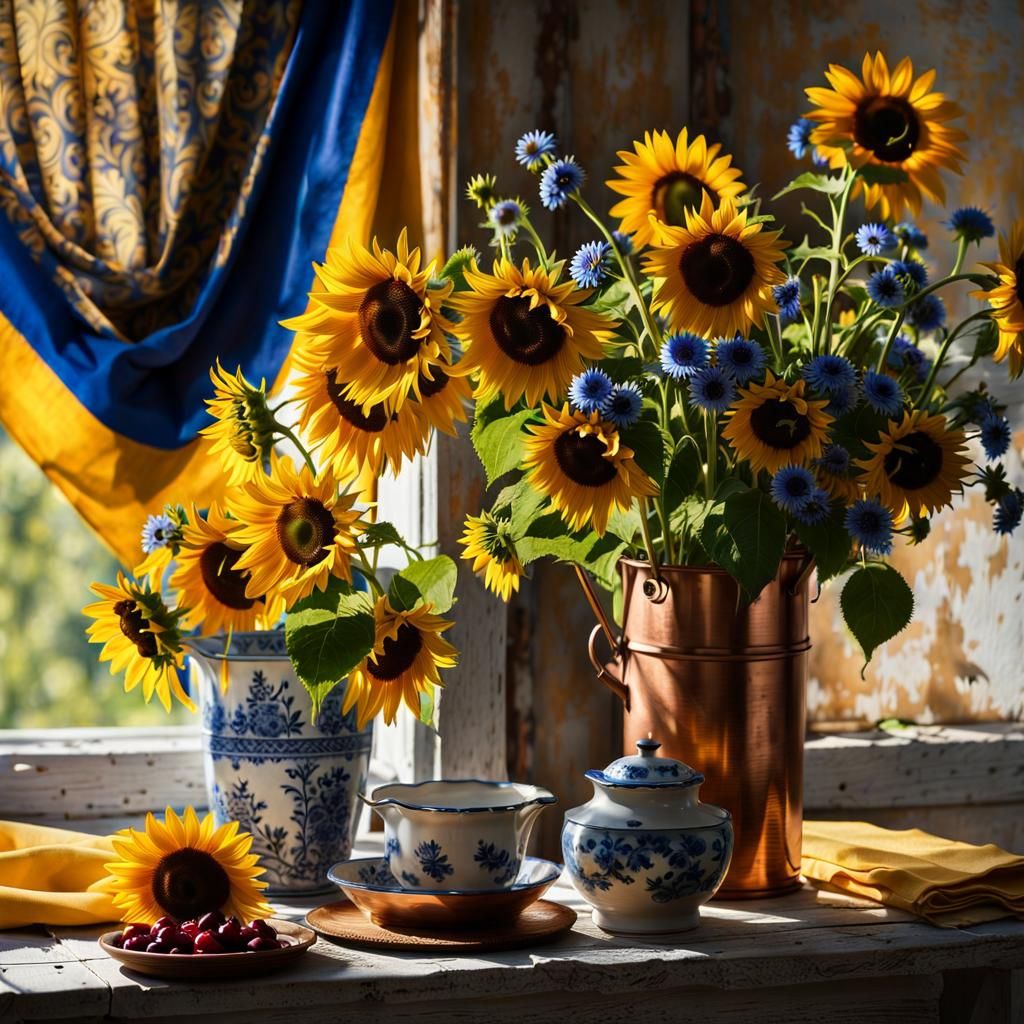 Sunflowers and Ukrainian Colors: Hyperrealist Still Life