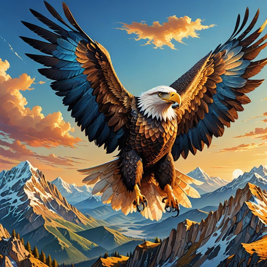 Majestic Eagle Soaring Over Mountain Landscape