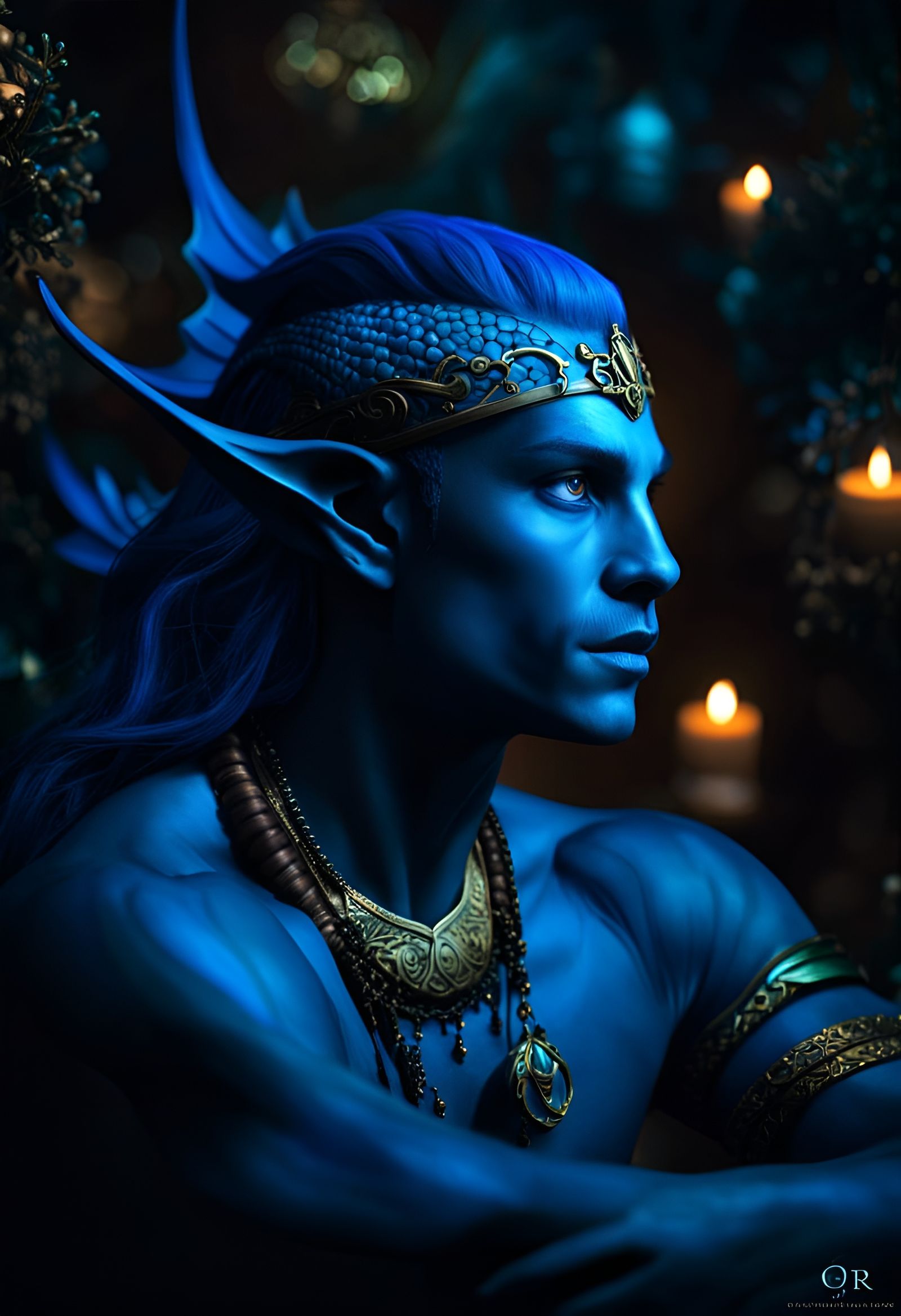 Fantasy Merfolk Trader with Tribal Jewelry