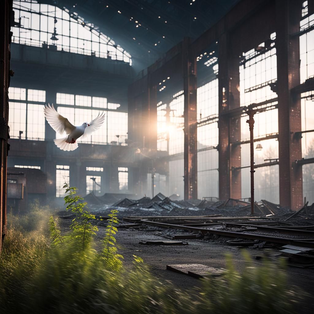 Zollverein Coal Mine: Dove Takes Flight at Dawn