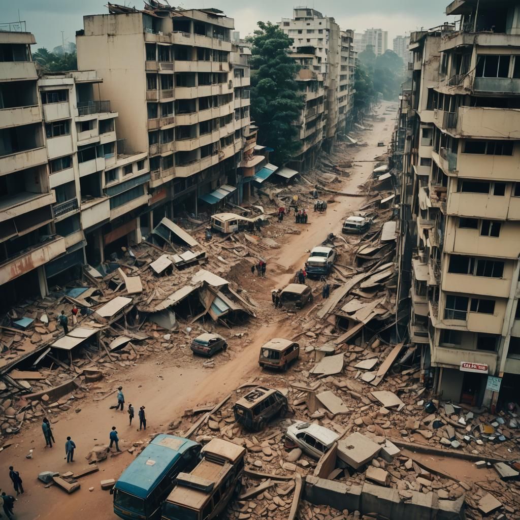 Earthquake Devastation in Bangalore: Cinematic Film Still