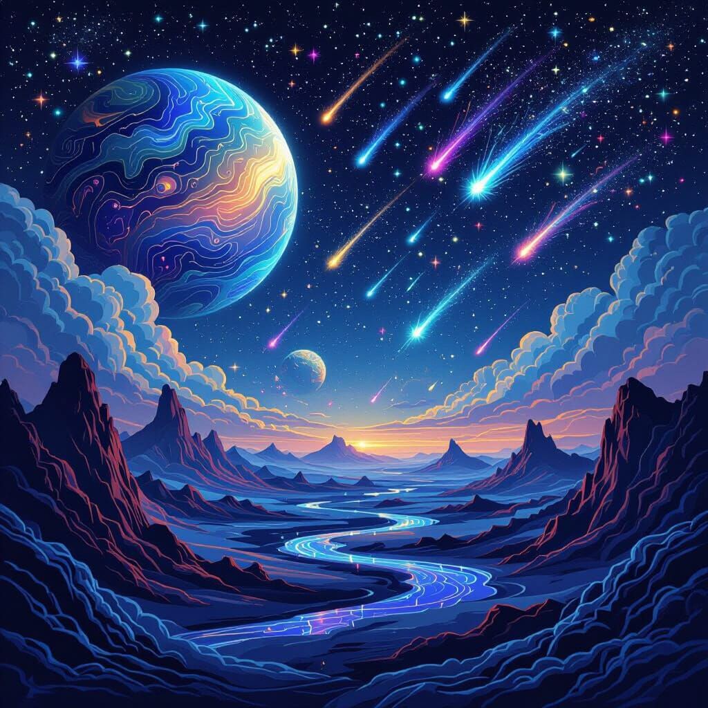 Alien Planet Meteor Shower Zentangle Art