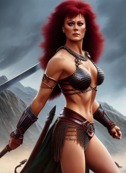 Voluptuous Warrior Princess Action Painting