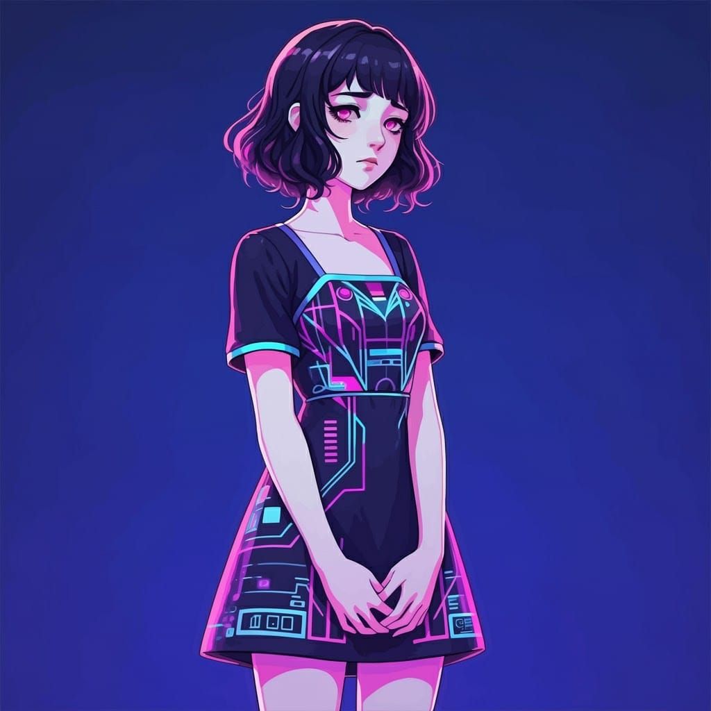 Cyberpunk Sweetheart in Vibrant Synthwave Style